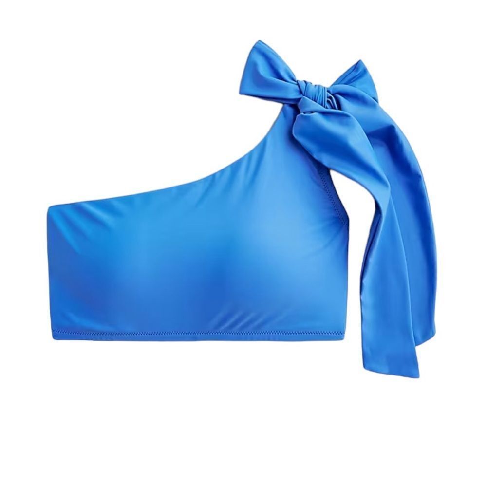 J.Crew Bow one-shoulder bikini top Sail Blue NWT XXL